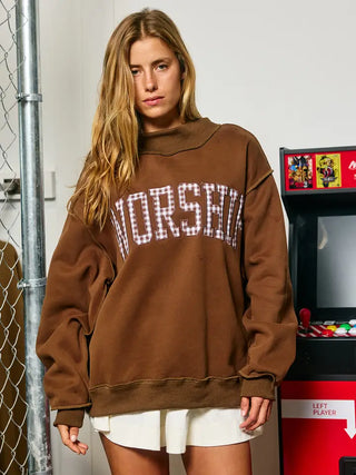 Worship Gingham Mock Neck Sweatshirt