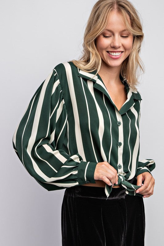 Hunter Green Stripe Blouse | JQ Clothing Co.