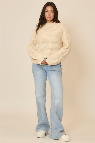 Mock Neck Cable Knit Sleeve Sweater
