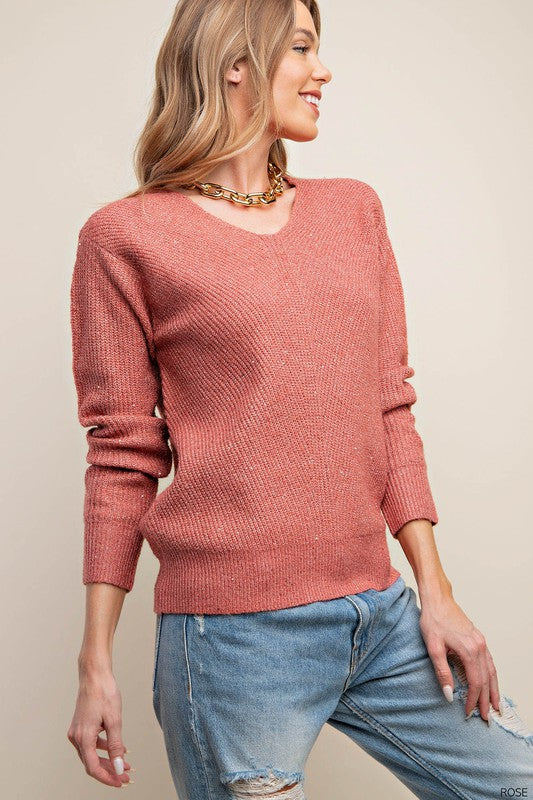 Rose Metallic Ribbed Dolman Sweater | JQ Clothing Co.