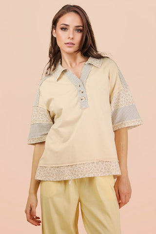 Oversized Half Button-Down Collared Top