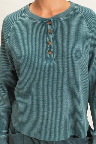 Mineral Wash Waffle Knit Henley Top