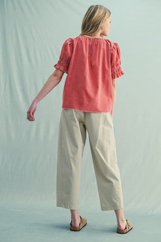 Marsala Plaid Smocked Blouse