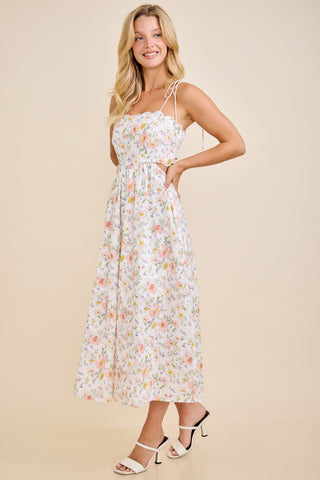 Scallop Edge Tie Shoulder Midi Dress