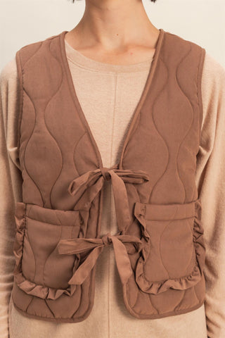 Quilted Vest with Tie-front/Patch Pockets