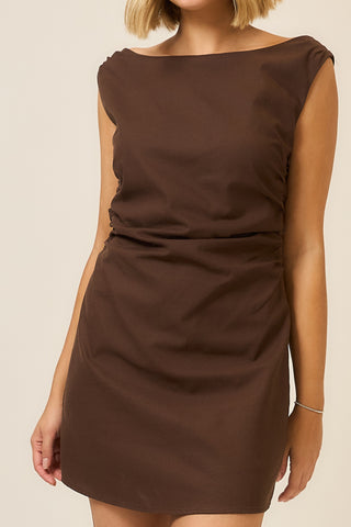 Espresso Ruched Sleeveless Mini Dress