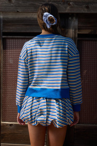 Royal Blue Multi-Stripe Knit Cardigan