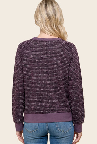 Plum Novelty Dotted Stripe LS Top