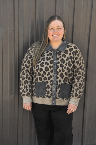 Curvy Denim Leopard Twofer Cardigan