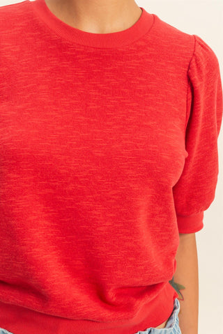 Red Puff SS Crew Neck Top, view 5