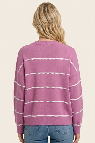 Blanket Stitch Striped Sweater