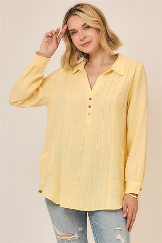 Curvy Pleat Detail Button Down Blouse