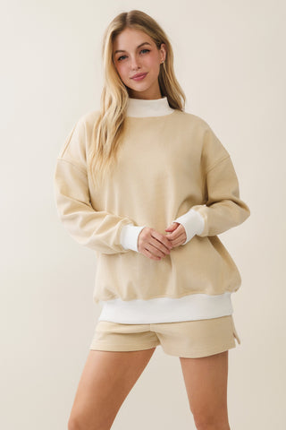 Mustard Mock Neck Striped Sweatshirt Top
