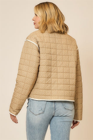 Ditsy Floral Puffer Jacket W/Contrast Hem