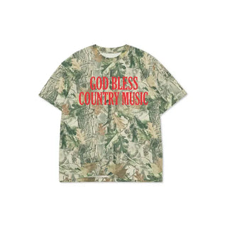 God Bless Country Music Vintage Wood Camo Oversized Tee