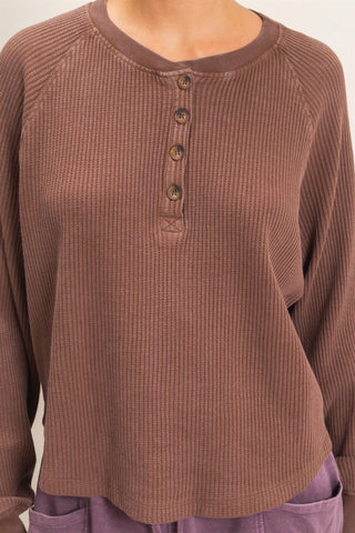Mineral Wash Waffle Knit Henley Top