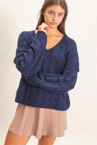 Cable Knit V-Neck Sweater