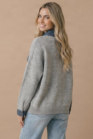 Curvy Polo Denim Collar Oversized Knit Top