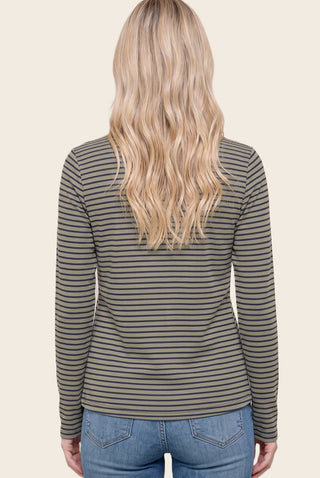 Snap Half Button Striped Ribbed Top