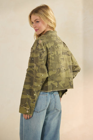Scallop Detailed Glitzy Denim Jacket