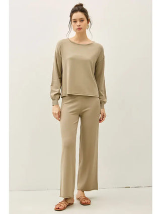 Fine Knit Boat Neck Balloon Sleeve Sweater Top
