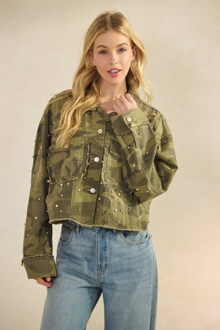 Scallop Detailed Glitzy Denim Jacket