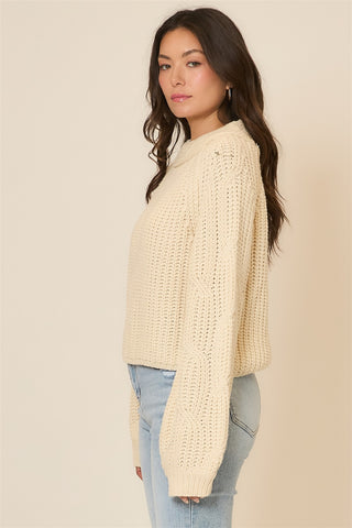 Mock Neck Cable Knit Sleeve Sweater