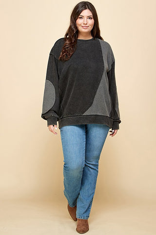 Curvy Min Wash Contrast Waffle Sweatshirt