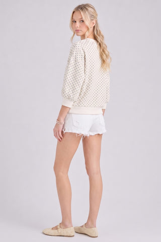 Polka Dot Puff Sleeve Sweatshirt in Cream