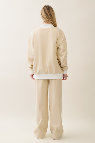 Mock Neck Striped Sweatshirt Pant Set