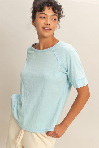 Acid Wash Raw Seam Raglan SS Tee