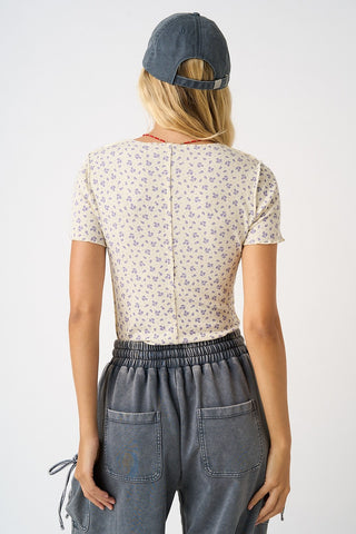Ditsy Floral Print Short Sleeve Top