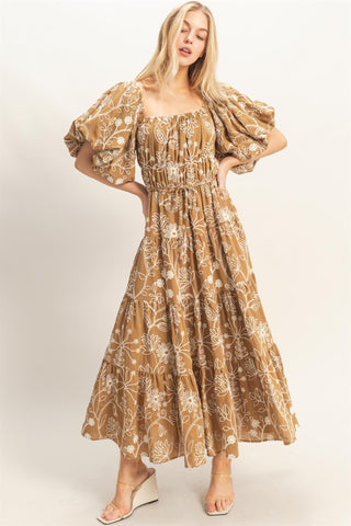 Floral Puff Sleeve Midi Dress