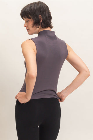 Charcoal Sleeveless Mock Neck Top