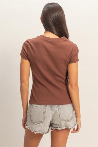 Ribbed Button-front Crew Neck Top