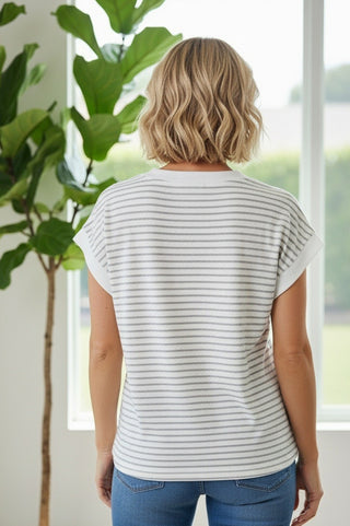 V-Neck SS Terry Striped Top