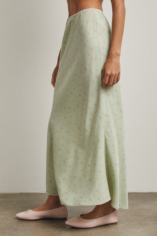 Sage/Pink Ditsy Floral Midi Skirt