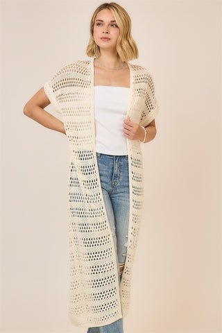 Curvy Open Knit Drop Shoulder Long Cardigan