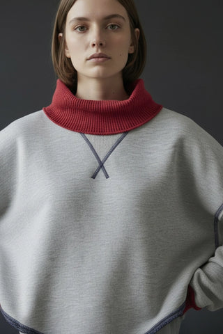 Wide Ribbed Collared Neck Cape Sweatshirt