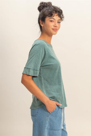 Acid Wash Raw Seam Raglan SS Tee