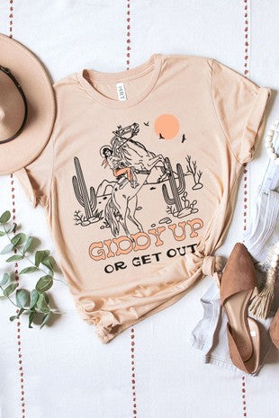 Giddy Up or Get Out Cowgirl Graphic Top