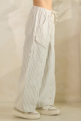Striped Baggy Pants w/Side Pockets
