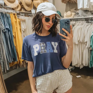 Pray Faux Patchwork Graphic Tee