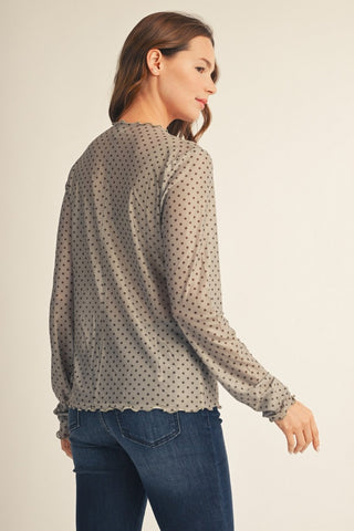Merrow Edge Polka Dot Mesh Layering Top in Sage