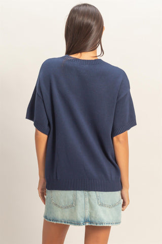 Navy American Flag Knit Top