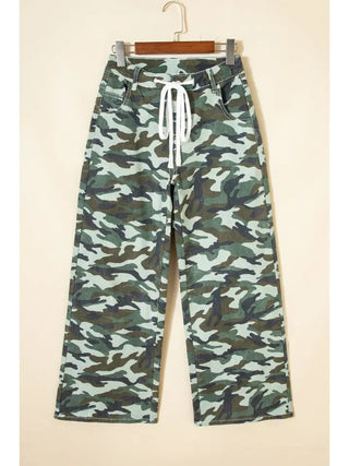Camo Wide Leg Drawstring Denim Pants | JQ Clothing Co.