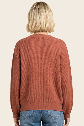Vertically Textured Balloon Sleeve Sweater