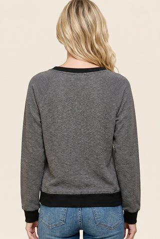 Black Pinstripe Heavy Techno Crew Top