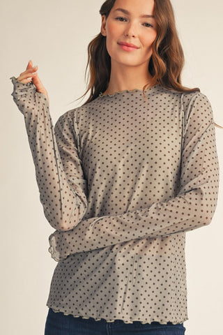 Merrow Edge Polka Dot Mesh Layering Top in Sage