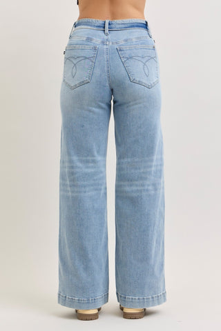Mr. Retro High Rise Wide Leg Jeans w/Fold-Over Waistband